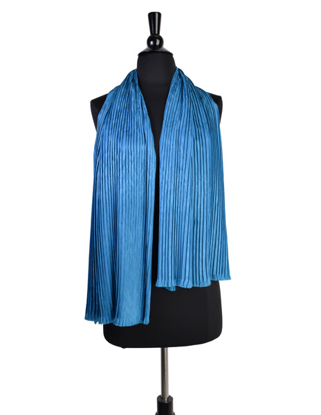 Yves Saint Laurent Vintage 1970s Turquoise Pleated Silk Jacquard Scarf