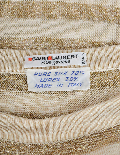 Yves Saint Laurent Vintage 1975 Cream Gold Metallic Striped Silk Tank Top