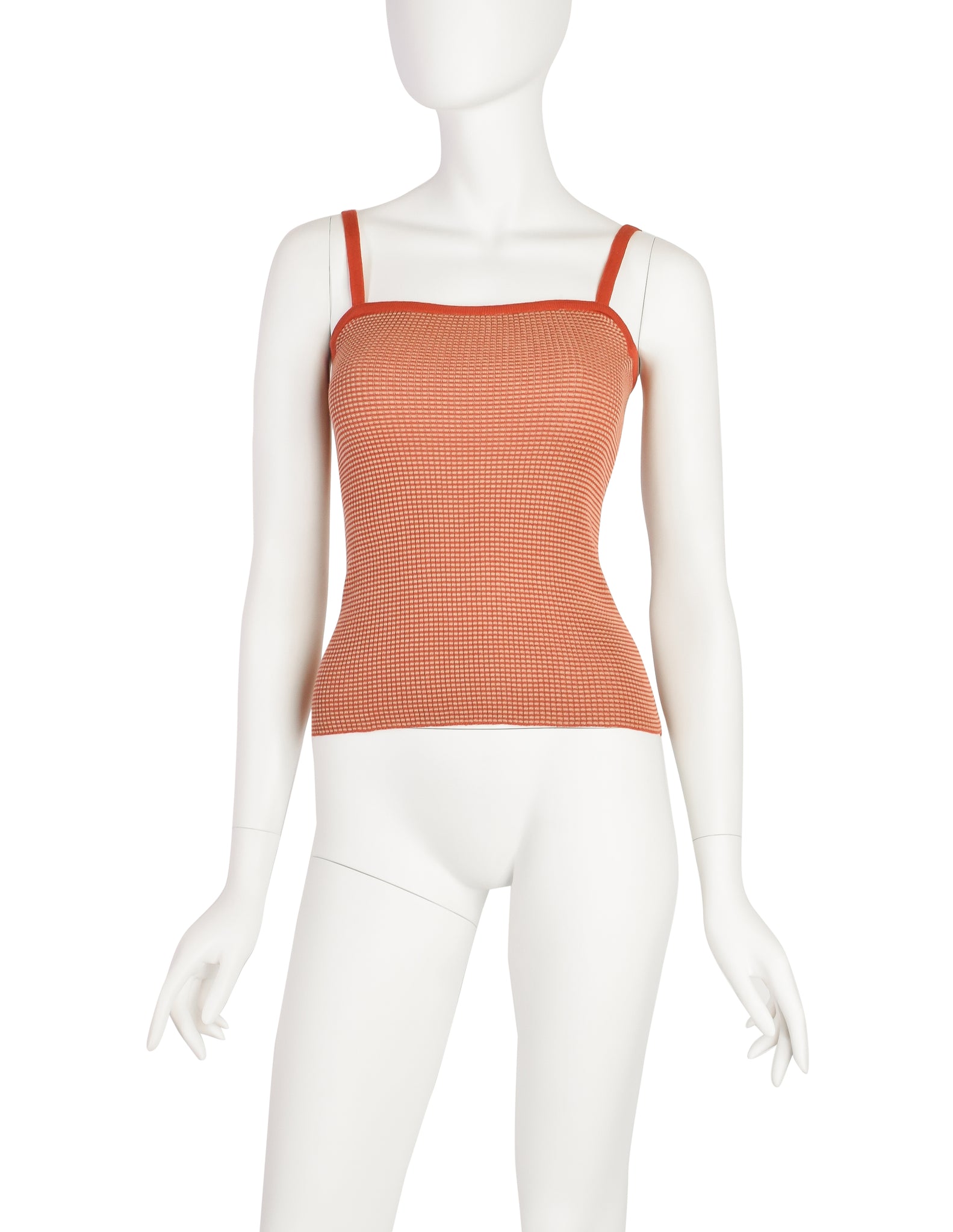 Yves Saint Laurent Vintage 1970s Orange Beige Striped Ribbed Cotton Tank Top