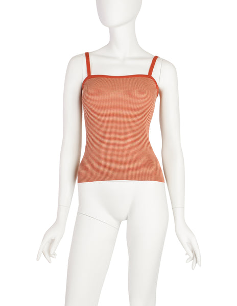Yves Saint Laurent Vintage 1970s Orange Beige Striped Ribbed Cotton Tank Top