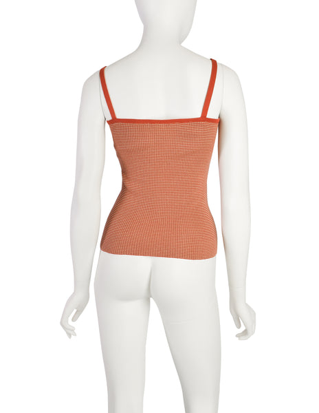 Yves Saint Laurent Vintage 1970s Orange Beige Striped Ribbed Cotton Tank Top