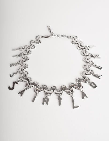 Yves Saint Laurent Vintage Silver Namesake Letter Charm Chain Necklace