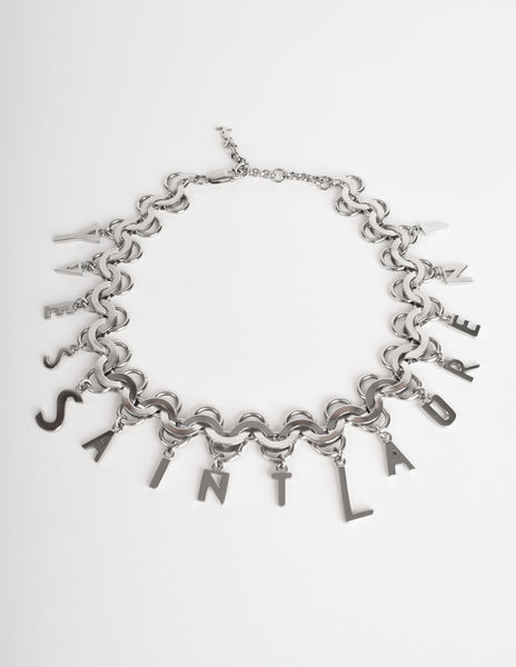 Yves Saint Laurent Vintage Silver Namesake Letter Charm Chain Necklace
