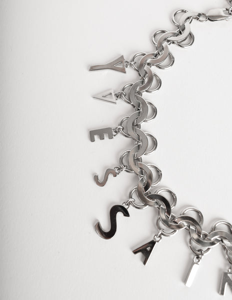 Yves Saint Laurent Vintage Silver Namesake Letter Charm Chain Necklace
