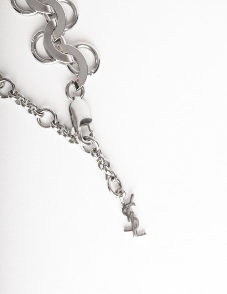 Yves Saint Laurent Vintage Silver Namesake Letter Charm Chain Necklace