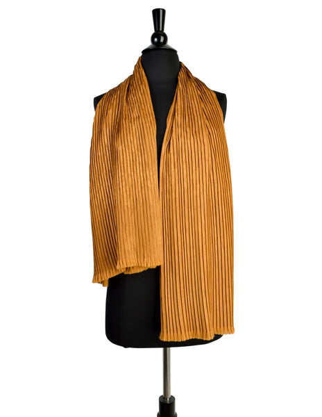 Yves Saint Laurent Vintage 1970s Golden Umber Pleated Silk Jacquard Scarf