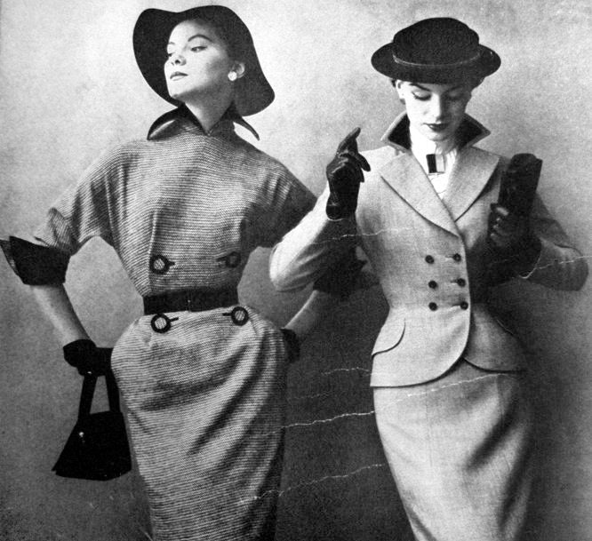 Christian Dior Vintage Early 1950s Tailored Grey Wool Black Velvet Dou ...