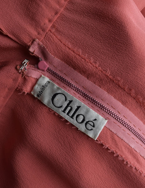 Chloe Vintage 1975 Coral Silk Crepe de Chine Dress and Shawl Cape Ensemble Set