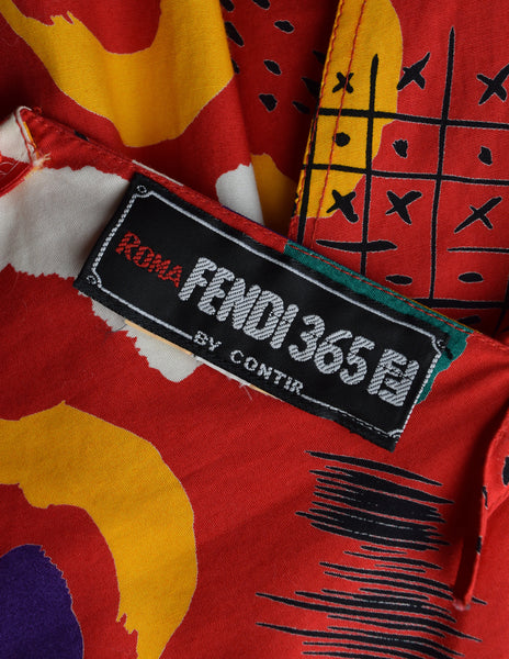 Fendi Vintage Red Multicolor Graphic Cotton Sundress and Shirt Jacket Ensemble Set