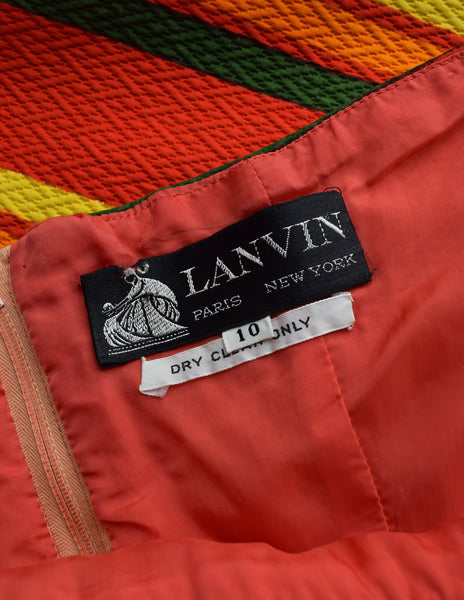 Lanvin Vintage 1972 Iconic Vibrant Red Multicolor Floral Cotton Pique Halter Dress