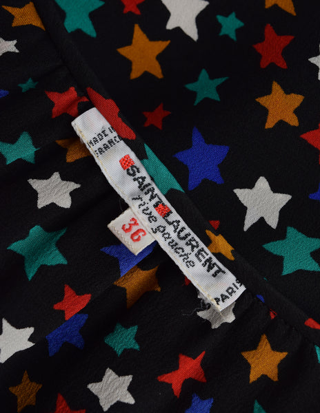 Yves Saint Laurent Vintage 1979 Iconic Multicolor Star Print Silk Lavalliere Blouse Shirt