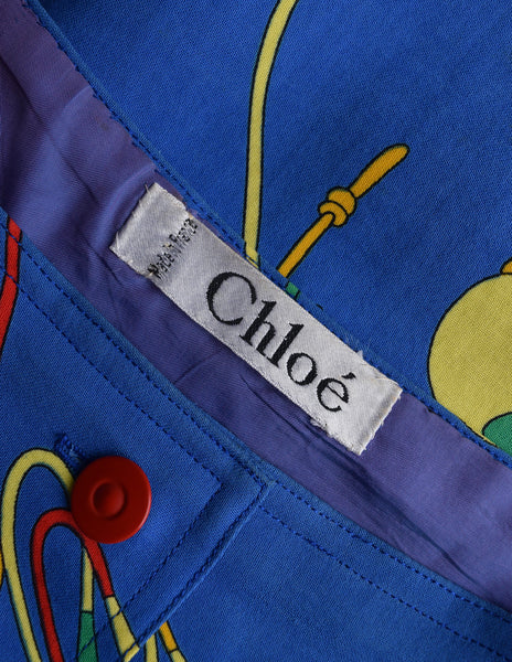 Chloe Vintage 1986 Silk Linen Blend Vibrant Colorful Novelty Print Skirt