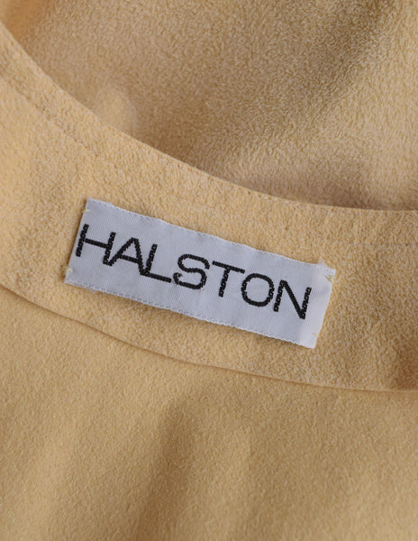 Halston Vintage 1970s Iconic Light Yellow Ultrasuede Wrap Dress
