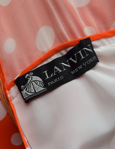 Lanvin Vintage 1973 Red White Polka Dot Chiffon Full Skirt Maxi Dress Gown