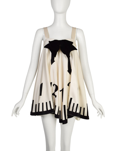 Moschino Cheap and Chic Vintage 1995 Alice in Wonderland Trompe L'oeil Clock Mini Dress