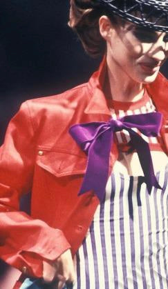 Jean Paul Gaultier SS 1992 Junior Gaultier Red Denim Flared Peplum Jacket