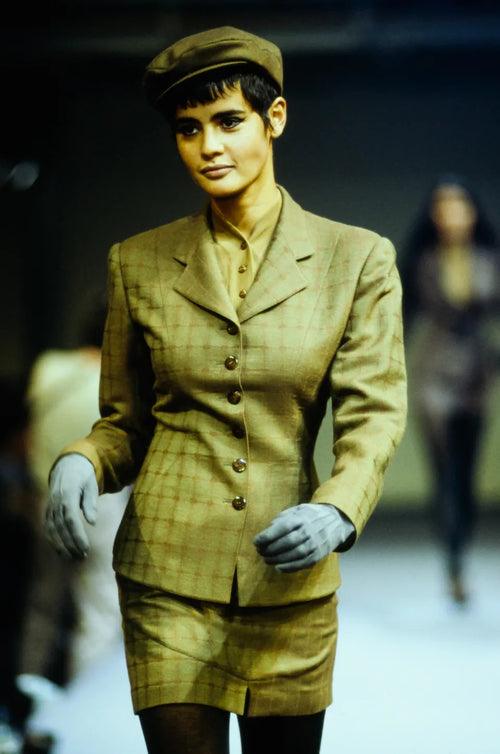 Alaia Vintage 1990 Green Brown Lace Up Back Wool Jacquard Blazer Jacke Amarcord Vintage Fashion