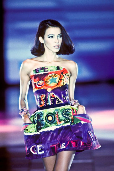 Versace Vintage 1991 Colorful Abstract Print Structured Runway Dress