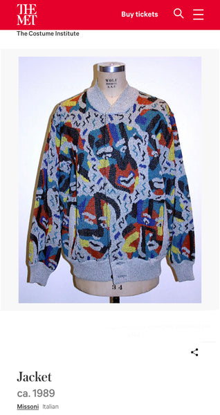 Missoni Vintage 1989 Grey Multicolor Abstract Face Intarsia Cotton Boyfriend Cardigan Sweater