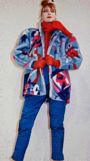 Kansai Yamamoto Vintage AW 1980 Baby Pink Colorful Novelty Print Faux Fur Coat