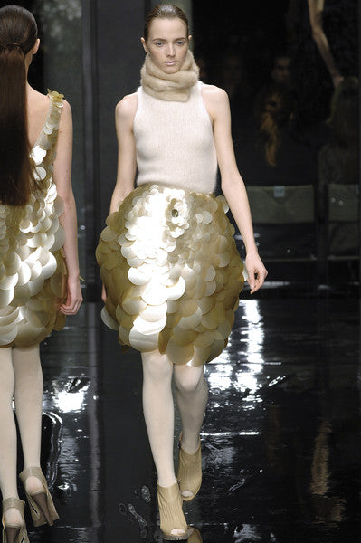 Krizia Vintage Blooming Flower Oversized Champagne Paillette Embellished Skirt