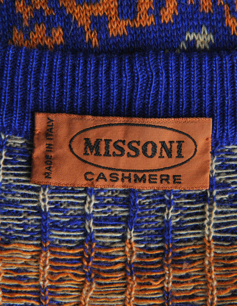 Missoni Vintage Cashmere Leaf Print Oversized Boyfriend Cardigan Sweater
