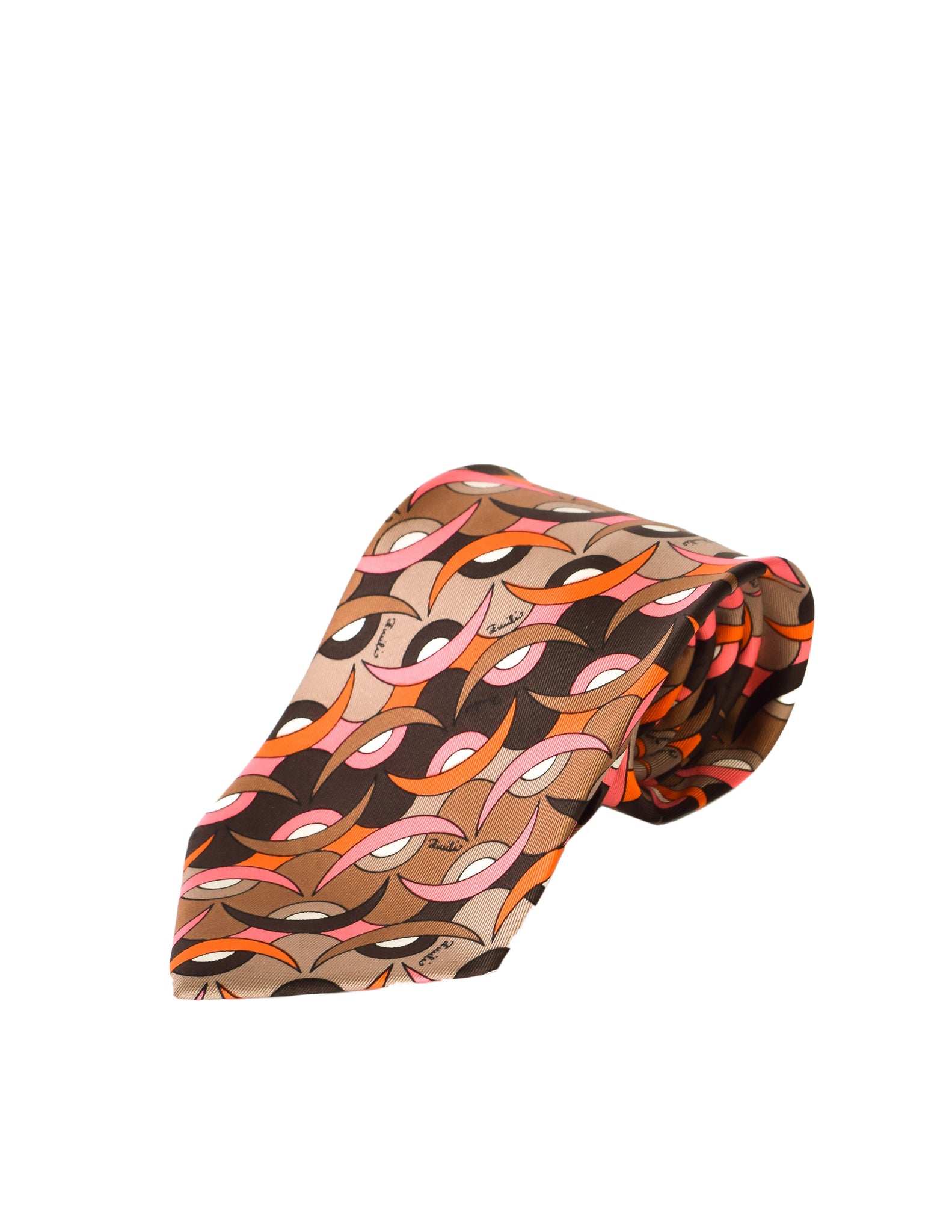 Emilio Pucci Vintage Brown and Pink Mod Graphic Silk Neck Tie