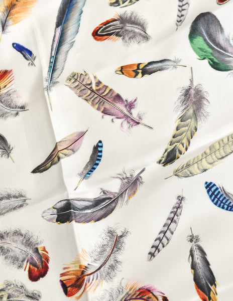 Hermès Vintage Plumes par Henri de Linarès Feather Print Silk Carre Scarf