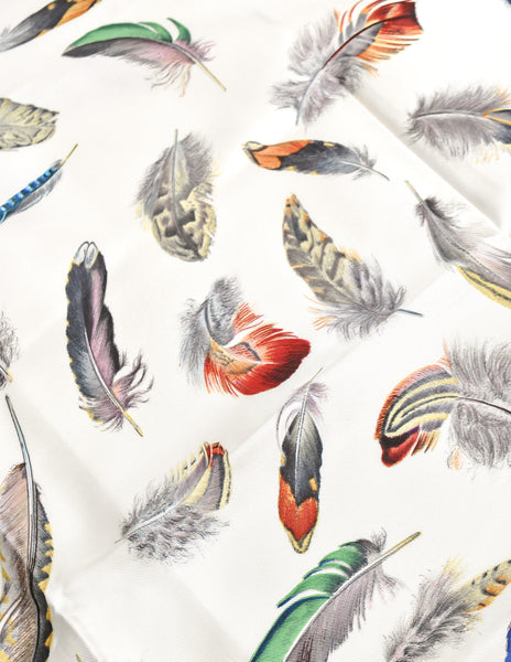 Hermès Vintage Plumes par Henri de Linarès Feather Print Silk Carre Scarf