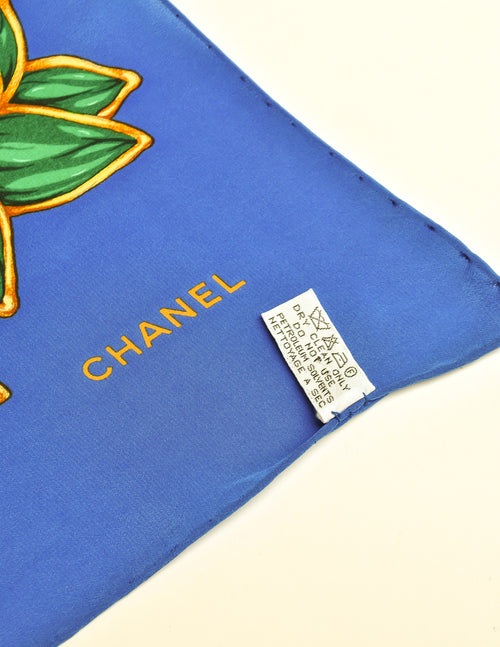 Chanel Vintage Multicolor Floral Gripoix & Pearl Print Silk Scarf