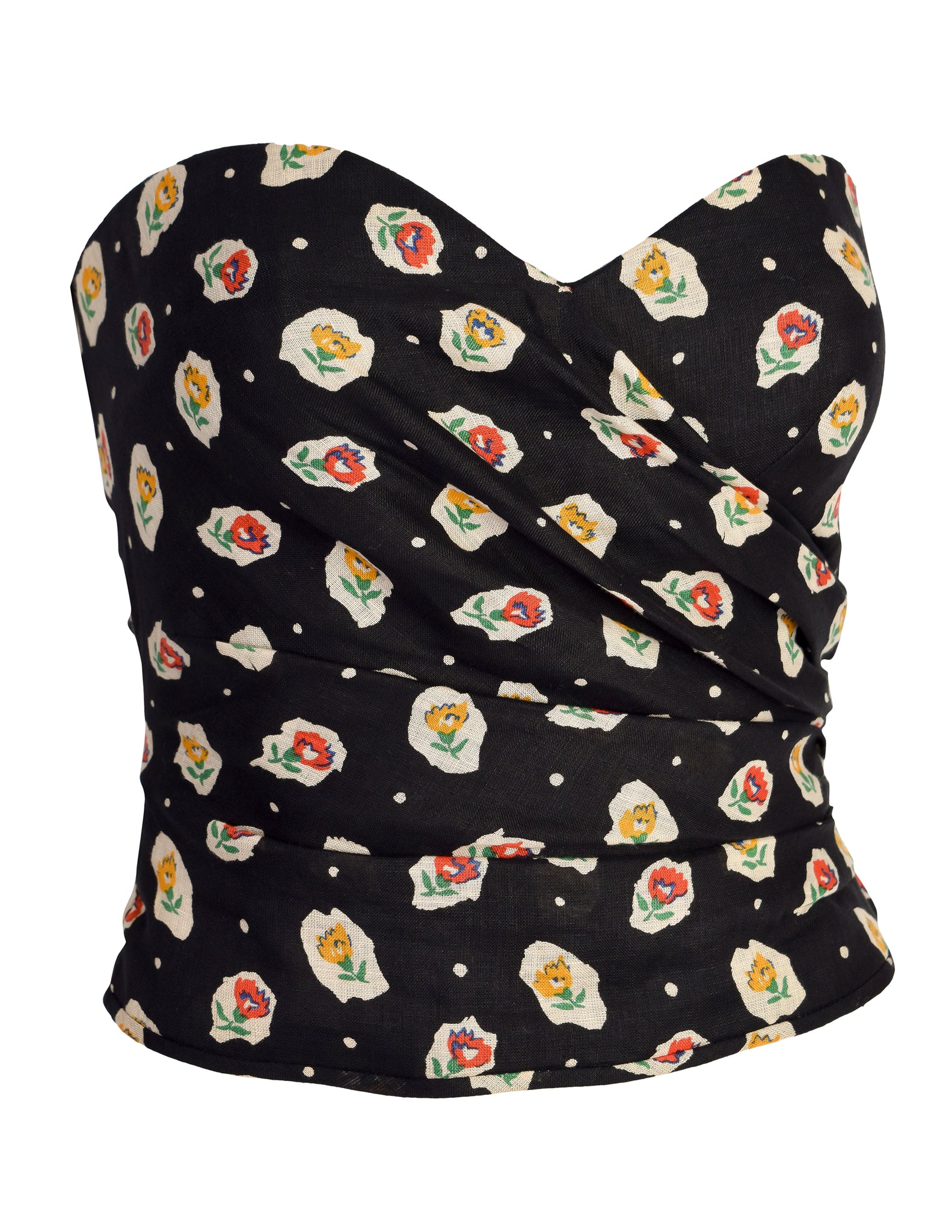 Emanuel Ungaro Vintage 1989 Black Floral Ruched Bustier Top