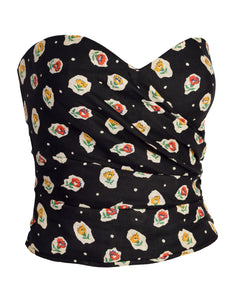Emanuel Ungaro Vintage 1989 Black Floral Ruched Bustier Top