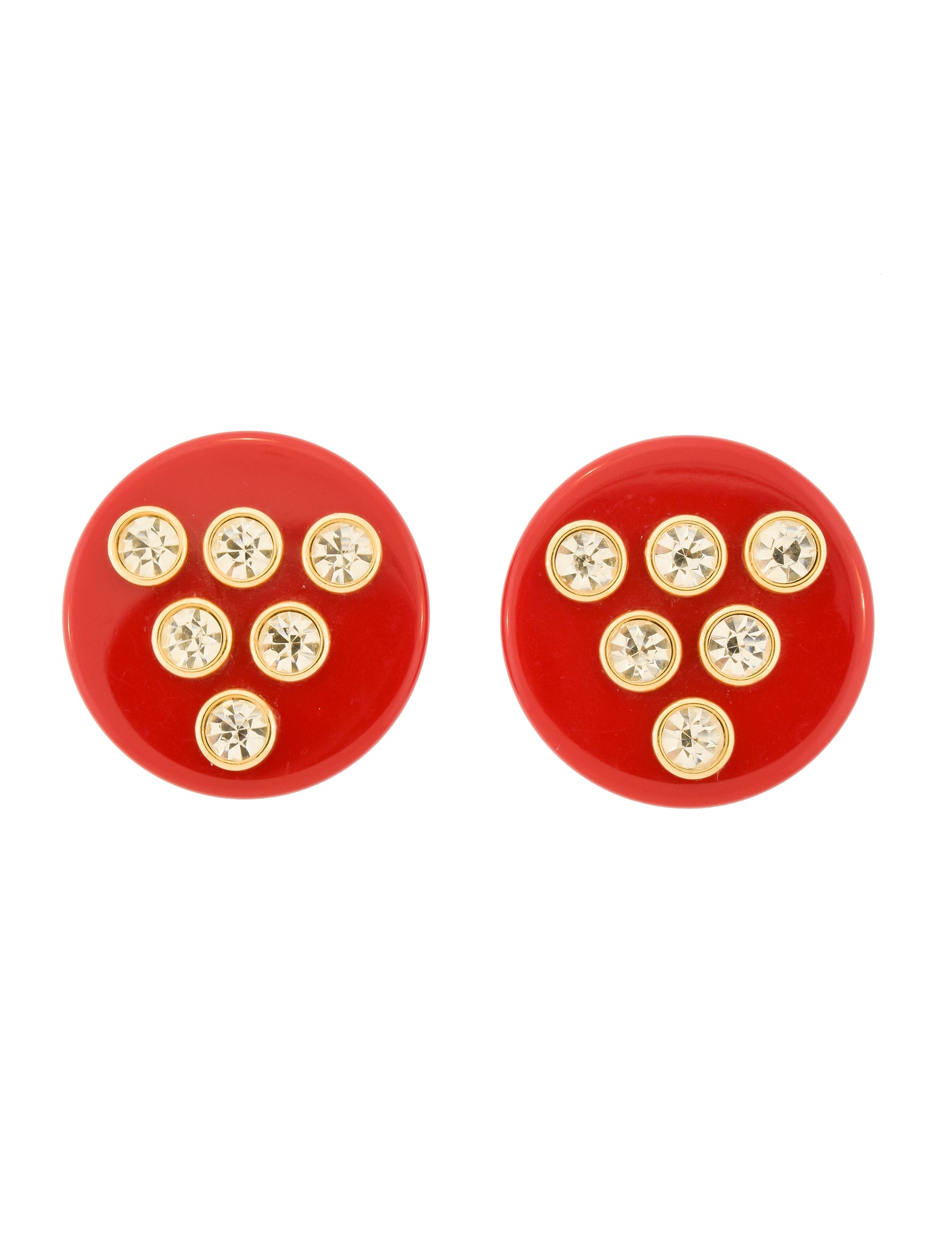 Valentino Vintage Red Rhinestone Round Oversized Disc Earrings