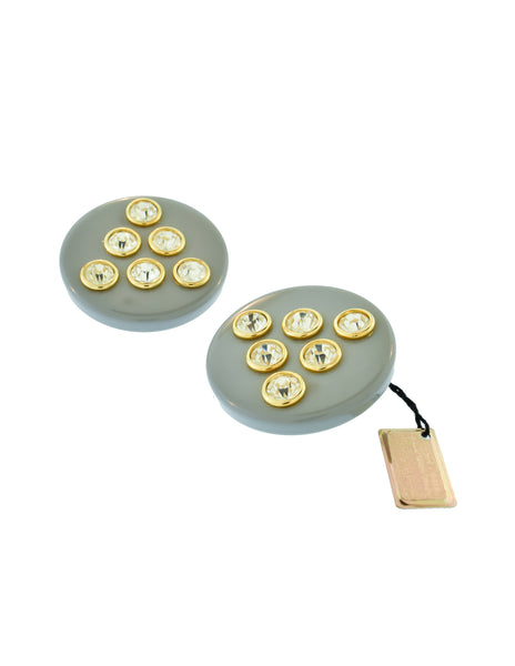 Valentino Vintage Grey Rhinestone Round Oversized Disc Earrings