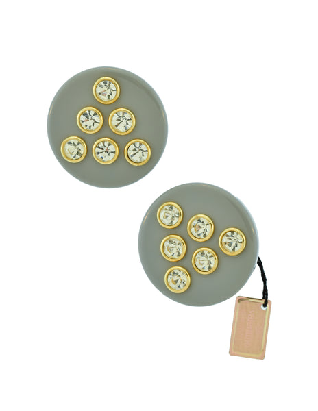 Valentino Vintage Grey Rhinestone Round Oversized Disc Earrings