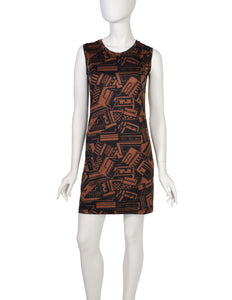 Fendi Vintage Black Brown Graphic Checkered Logo Print Bodycon Dress