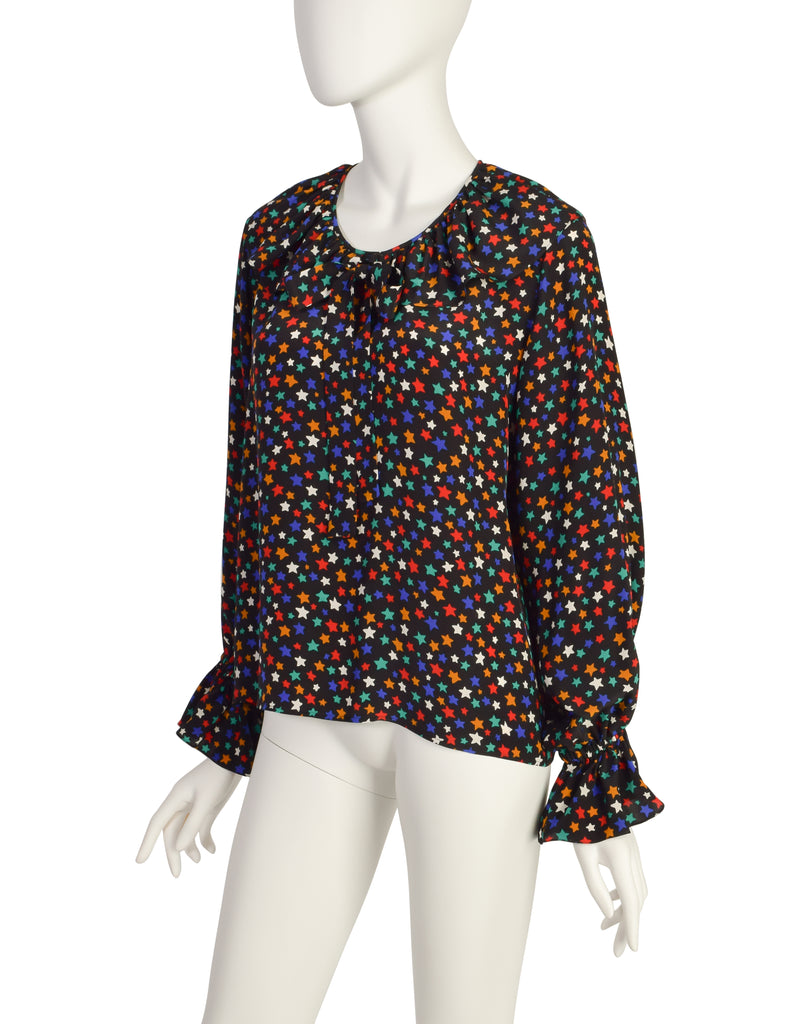 Yves Saint Laurent Vintage 1979 Iconic Multicolor Star Print Silk