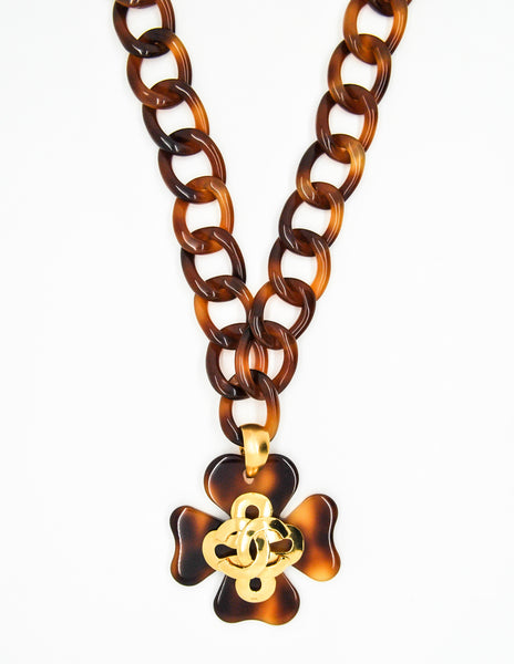 Chanel Vintage Tortoise Clover Chain Link Necklace