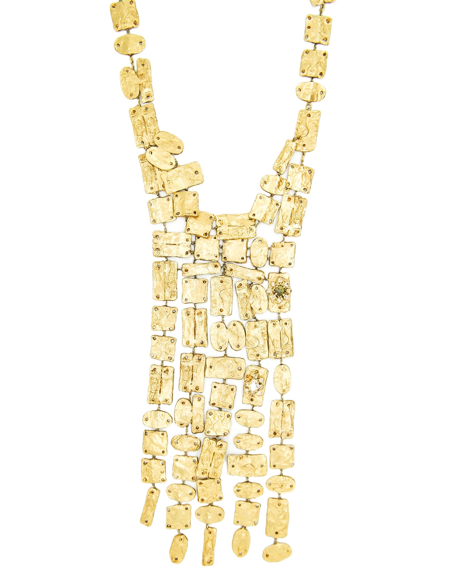 Christian Lacroix Vintage Extra Long Brushed Gold Tablet Necklace